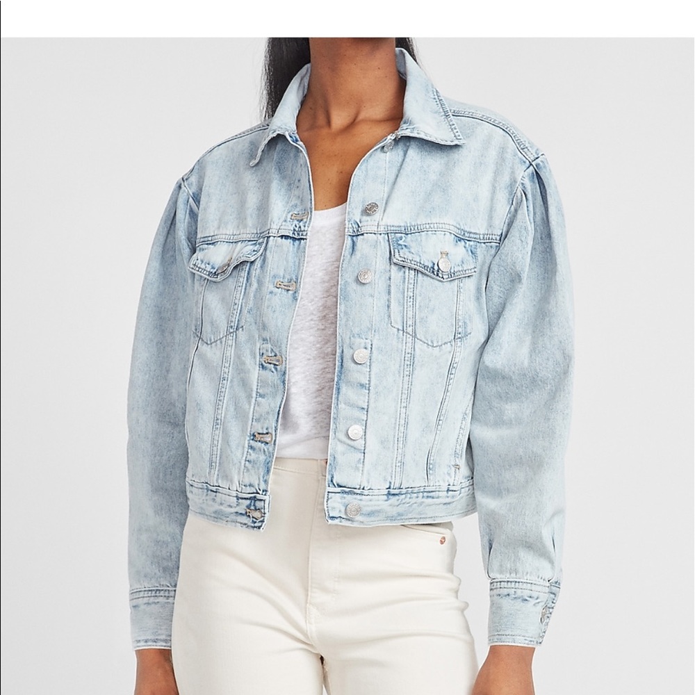 Express puff-sleeve denim jacket
